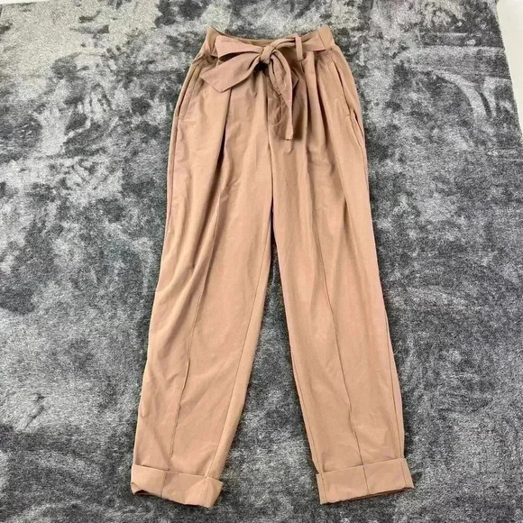 Athleta High-Rise Cardiff Pants Cuffed Pleated Belted Women's 10 Brown Pockets - Picture 1 of 12